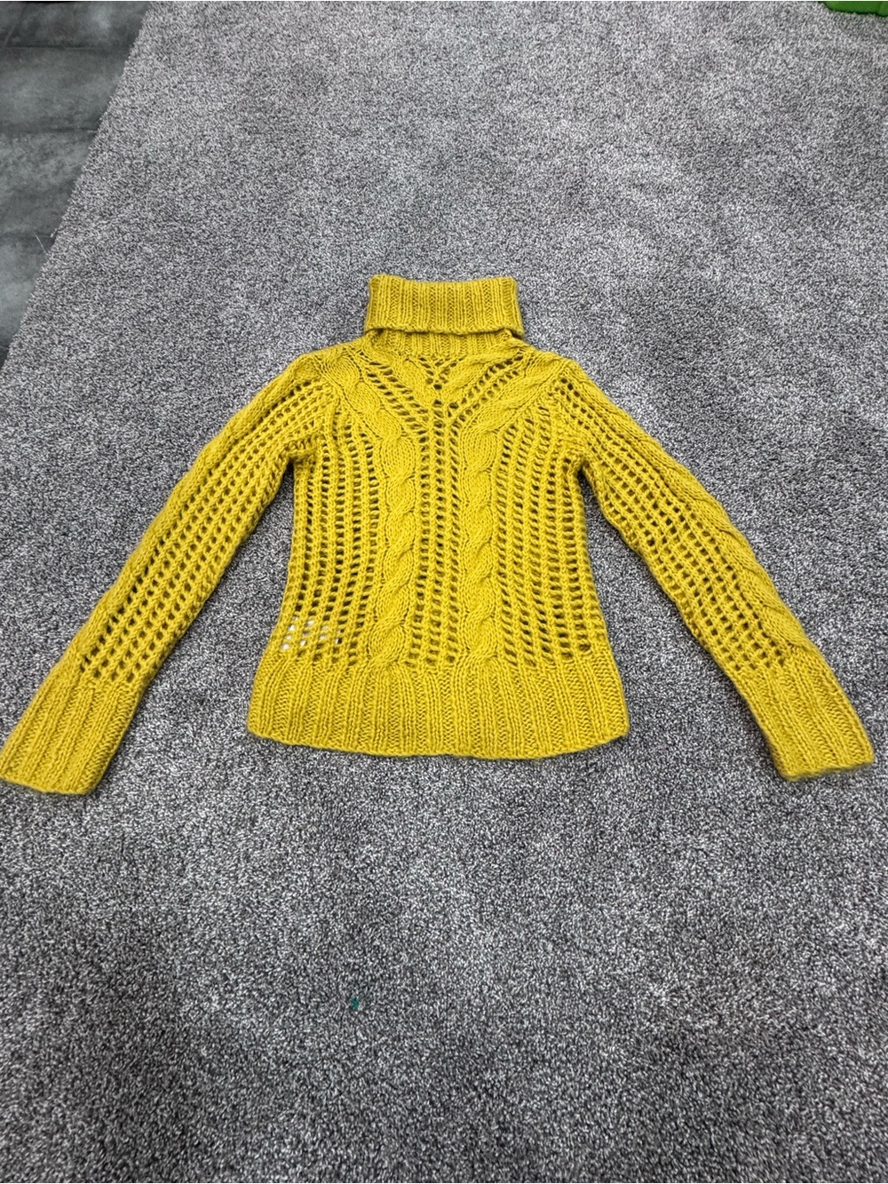 Chunky Cable-Knit Turtleneck Sweater in Mustard